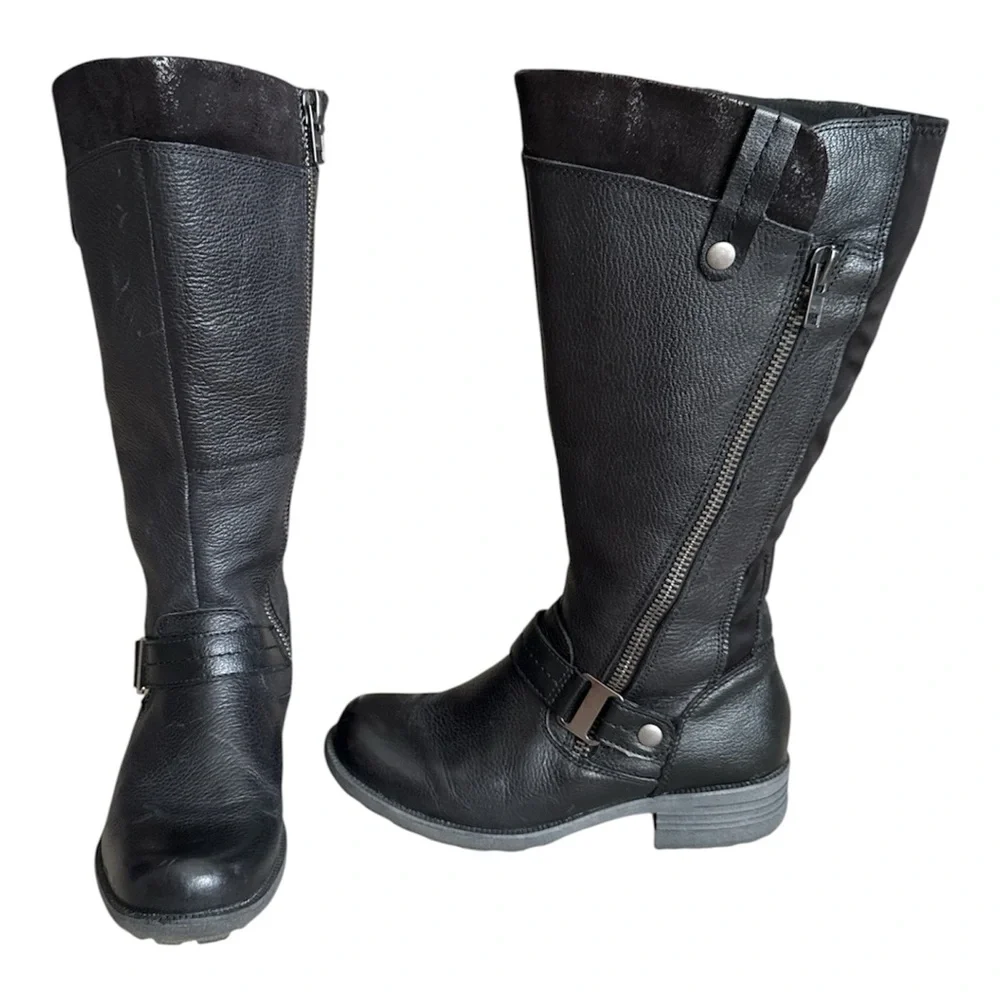 Earth Origins Portia Leather Women Black Wide Leather Zipper Knee High Boots 6.5